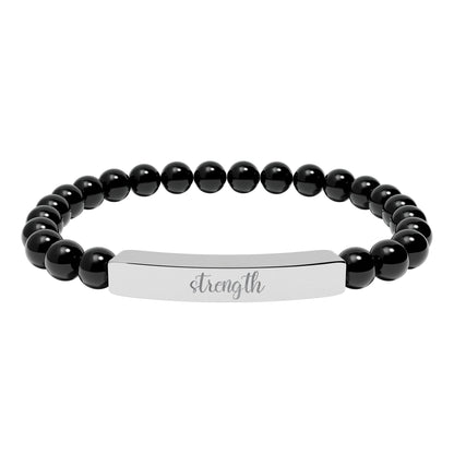 Strength Natural Stone Engraved Bar Bracelet