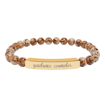 Guidance Counselor Natural Stone Engraved Bar Bracelet