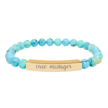 Case Manager Natural Stone Engraved Bar Bracelet
