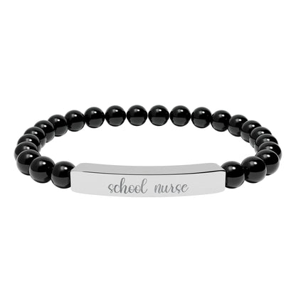 School Nurse Natural Stone Engraved Bar Bracelet