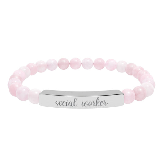 Social Worker Natural Stone Engraved Bar Bracelet Printify