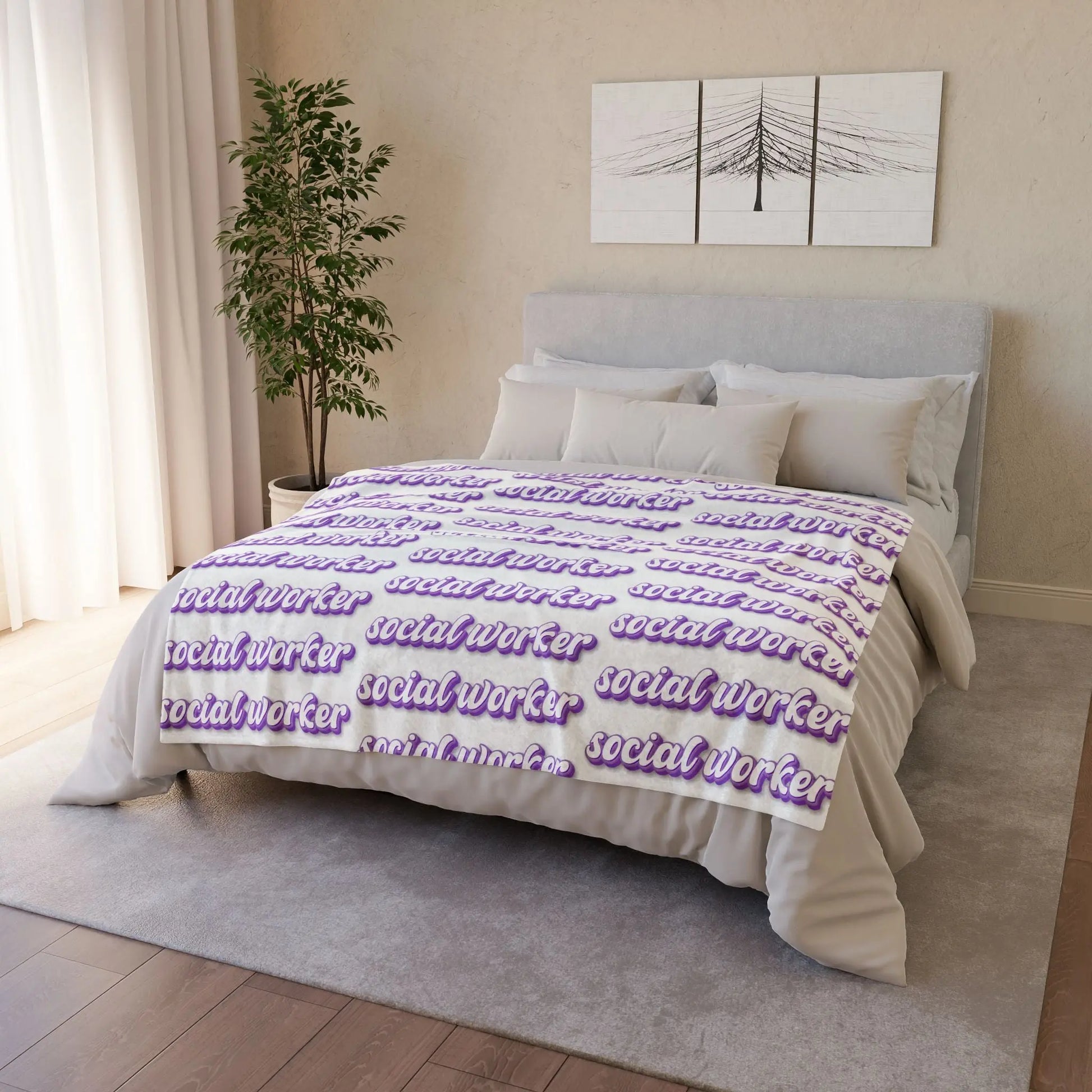 Purple Social Worker Soft Polyester Blanket Printify