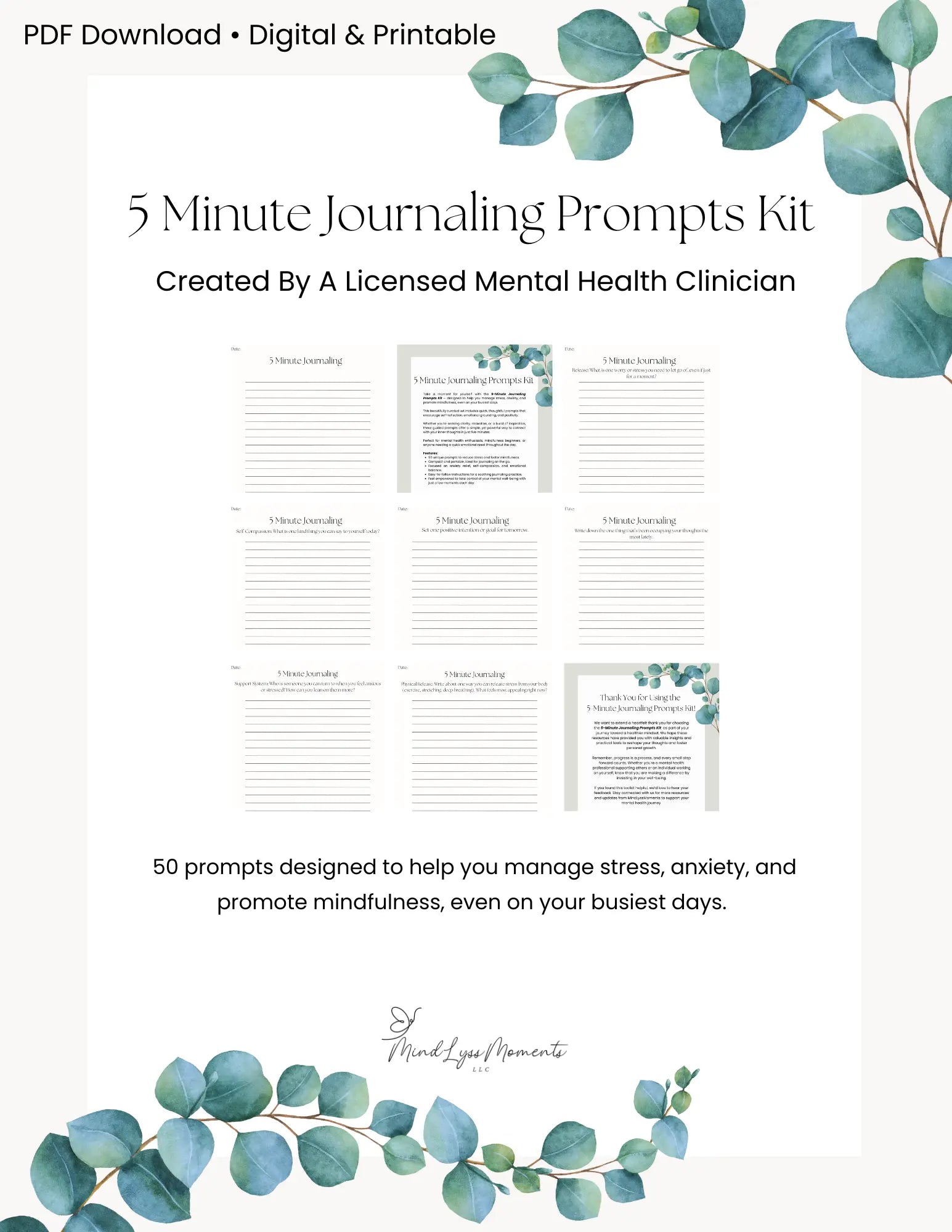 5 Minute Journaling Prompts MindLyssMoments LLC